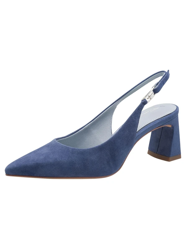 Tamaris Women's slingback pump with block heel Leather blue 4 UK