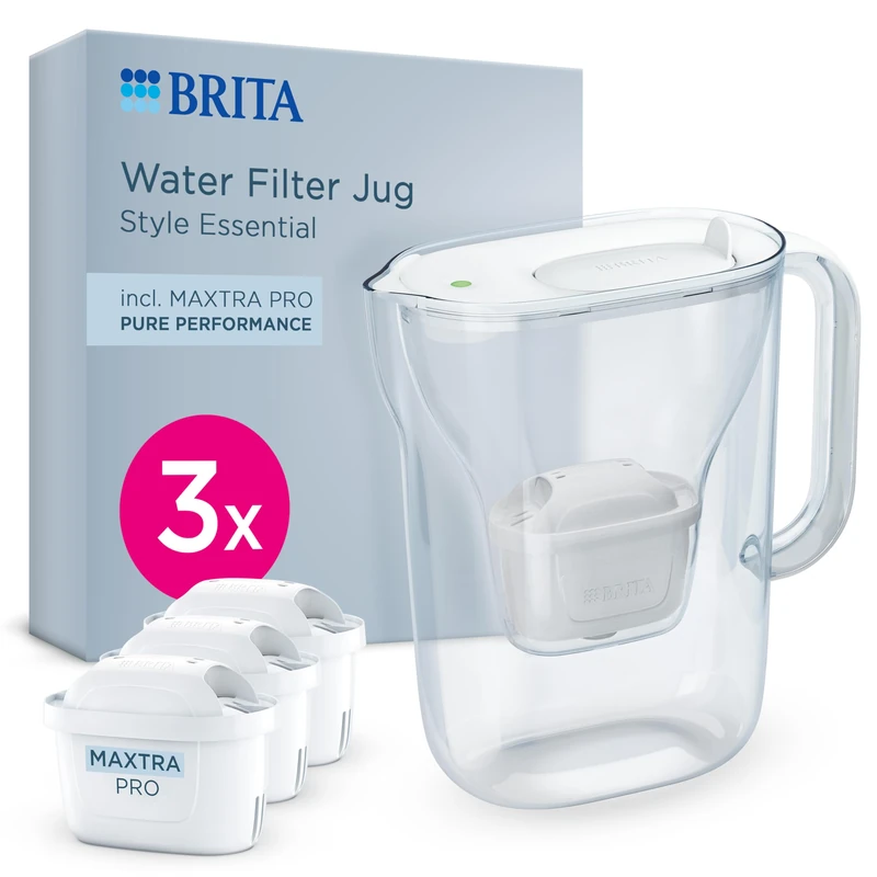 BRITA Water Filter Jug MAXTRA Style Essential, 3x Pure Performance filters