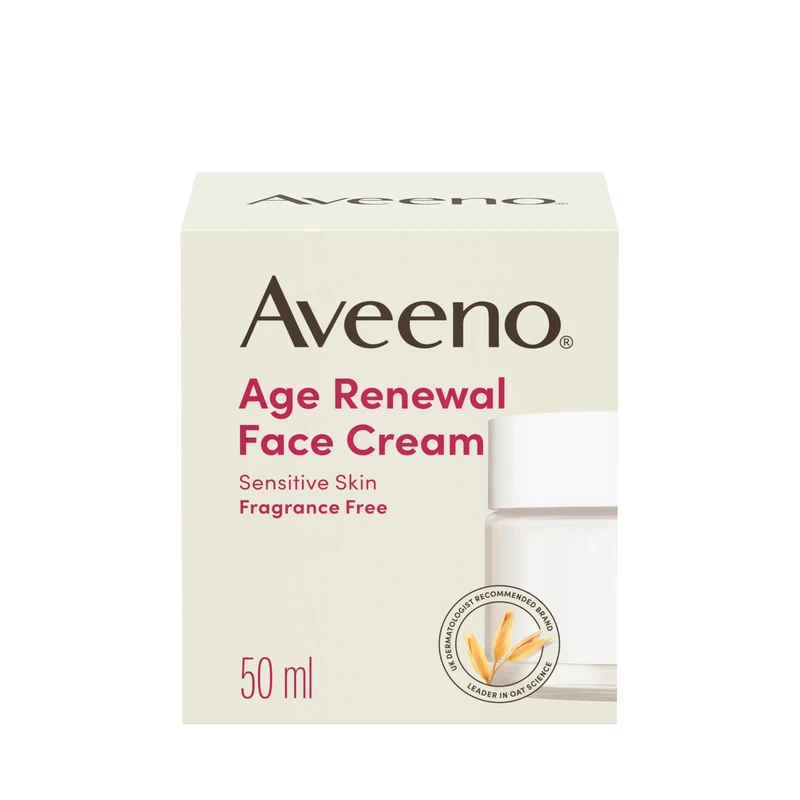 AVEENO Age Renewal Face Cream (1 x 50ml), Oat + Retinol Alternative, Gentle on Sensitive Skin, Helps Visibly Improve Wrinkles and Brighten Skin Tone, Skin Feels Instantly Moisturised, Fragrance Free