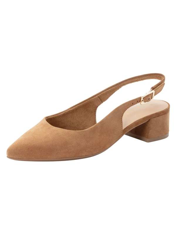 Tamaris Women's slingback pump with block heel Leather brown 4 UK