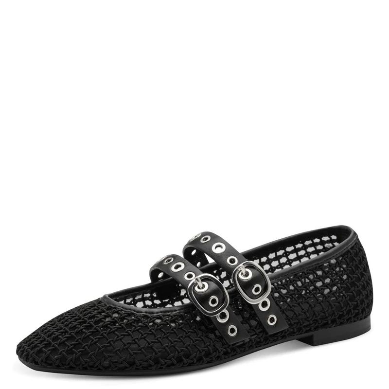 Tamaris Women's ballerina with strap flat black 8 UK