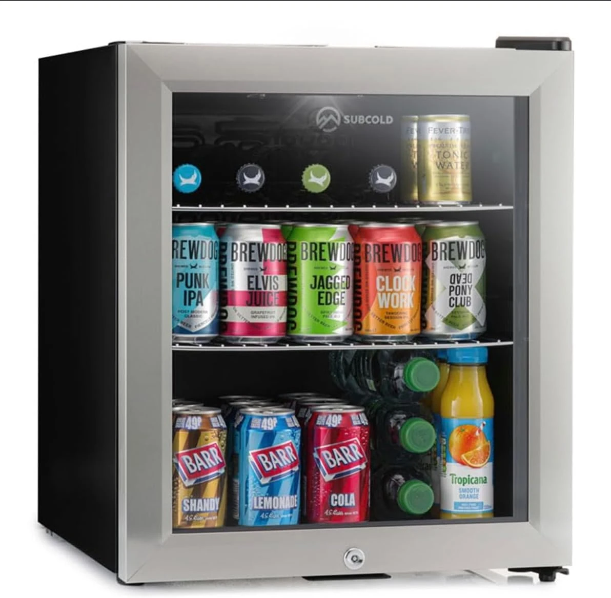 Subcold Super50 LED – Mini Fridge | 50L Beer, Wine & Drinks Fridge | LED Light + Lock and Key | Energy Efficient (Stainless Steel)