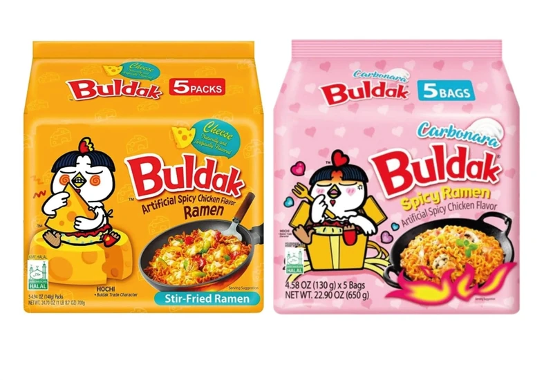 Buldaak Hot Chicken Cheese Flavour 140g (Pack of 5) & Buldaak Carbonara 130g (Pack of 5) – Korean Spicy Noodle Combo Pack | Halal Certified | Instant Ramen Variety Duo