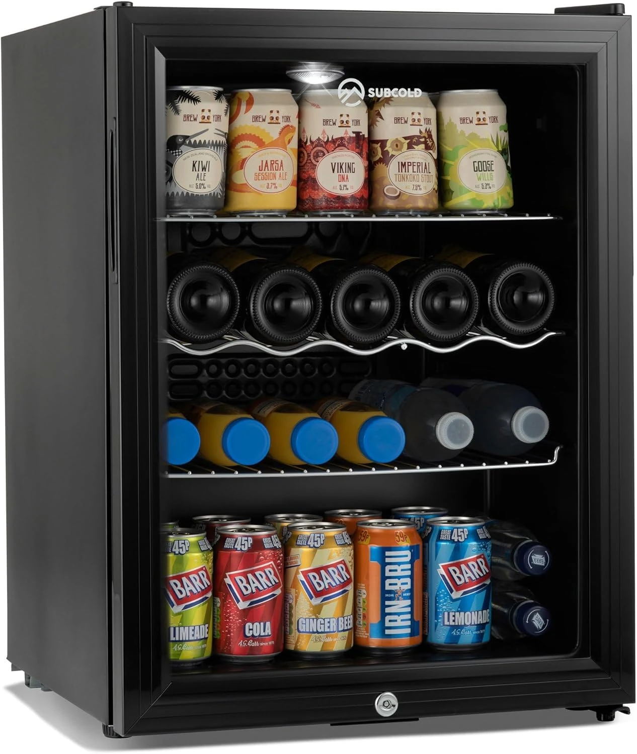 Subcold Super65 LED - Table-Top Fridge | 65L Beer, Wine & Drinks Fridge | LED Light + Lock & Key | Energy Efficient (Black)