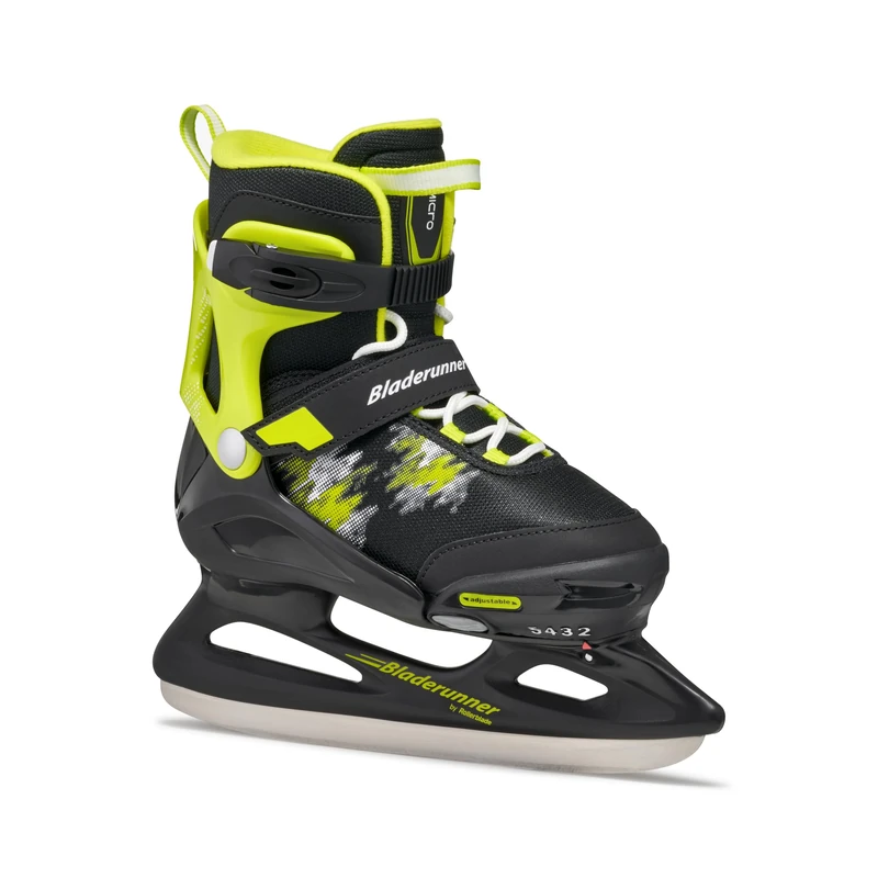 Bladerunner Micro Ice Skates Adjustable Size, Children and Teenagers, Black/Lime, 32-37