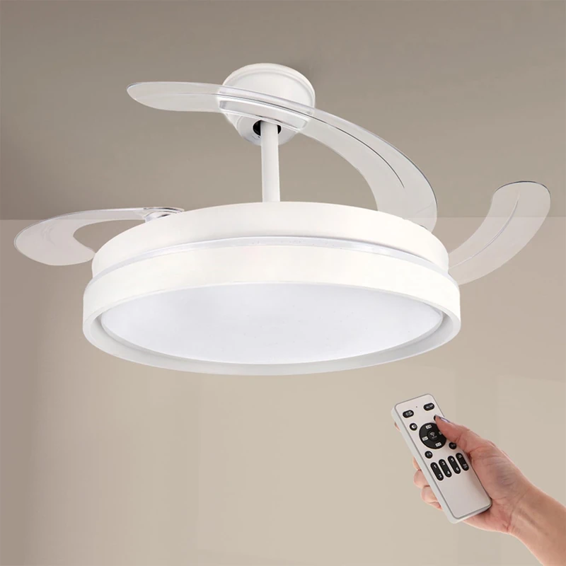 M mimotec - White Afar Star LED Ceiling Fan, Adjustable Color Temperature, Retractable Blades, Summer-Winter Function, 6 Speeds, LM8842 - Image 1