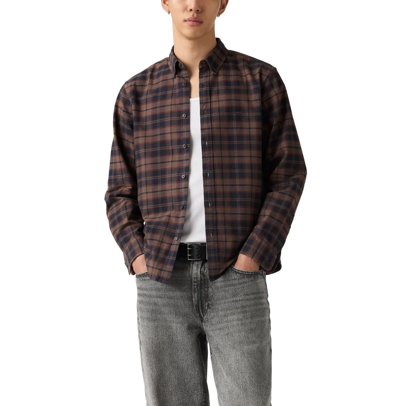 Levi's Herren Authentic Hemd mit Button-Down-Kragen, Chocolate GMT Dye Pl, S