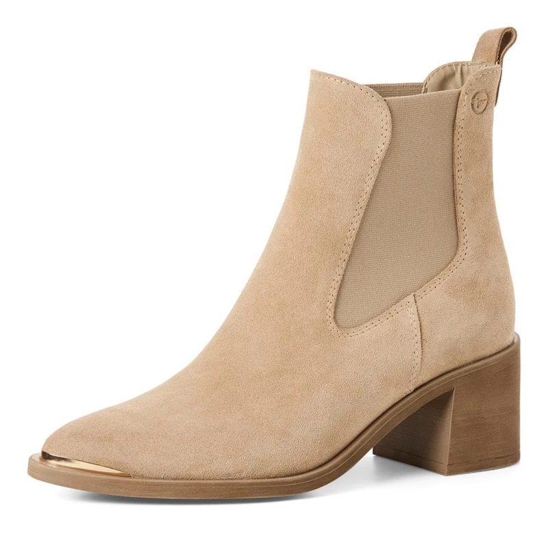 Tamaris Women's Chelsea leather with block heel beige 6.5 UK