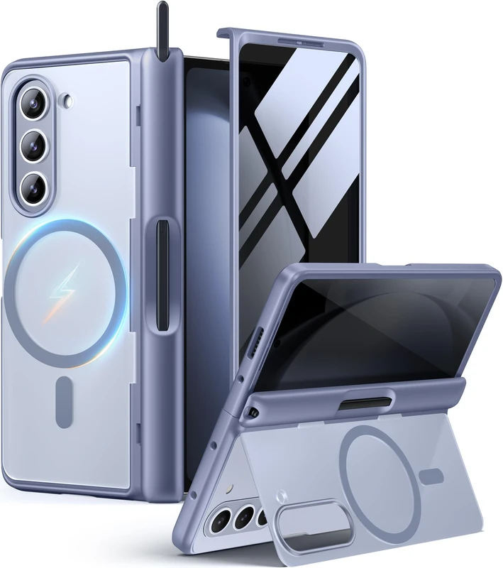 MOBOSI for Samsung Galaxy Z Fold 5 Case [Compatible with Magsafe], [Built-in Kickstand & Hinge Protection & Screen Protector] Full Body Slim Phone Case for Z Fold5 with S Pen Holder, Privacy Blue