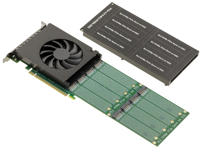 KALEA-INFORMATIQUE PCIe 4.0 x16 Card for 8 M.2 NVMe Chipset Broadcom PEX88048 SSD - Ventilated Aluminium Formwork Protection