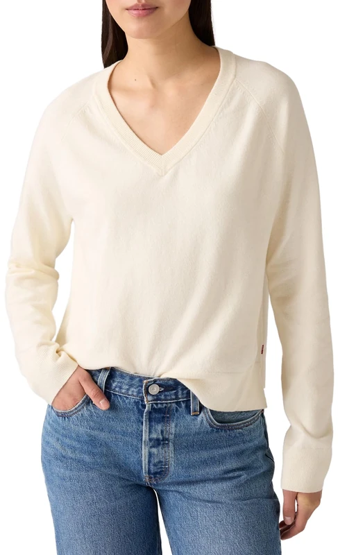 Levi's Tara Super Soft Vneck Pullover, Tofu, XS Women