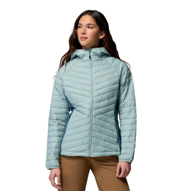 Columbia Women's Powder Pass 3 Hybrid Hooded Jacket, Hooded Puffer Jacket, Crushed Blue/Everblue, X-Small