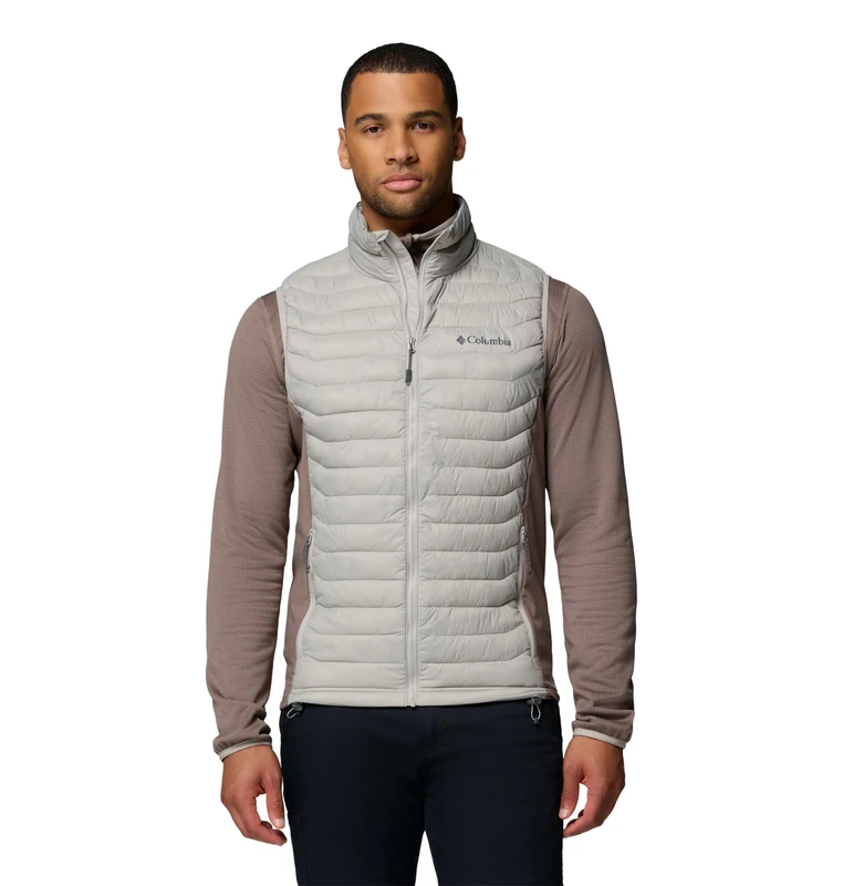 Columbia Men's Powder Pass Hybrid Vest, Puffer Vest Body Warmer, Flint Grey/Iron, Small