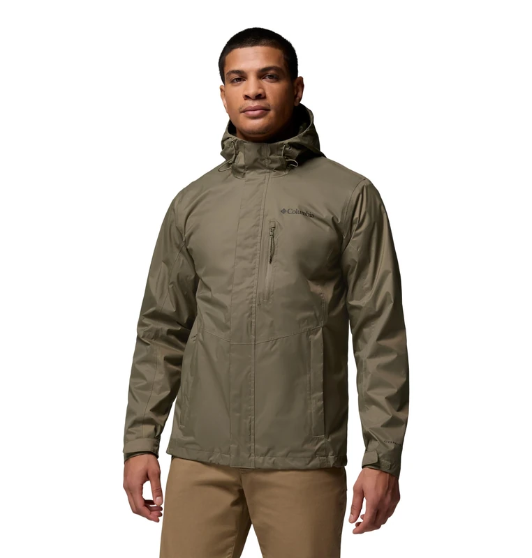 Columbia Men's Pouring Adventure 3 Jacket, Waterproof Rain Jacket, Stone Green, Medium
