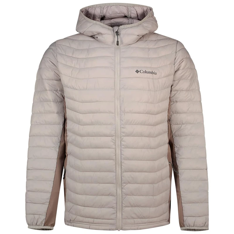 Columbia Men's Powder Pass Hybrid Hooded Jacket, Hooded Puffer Jacket, Flint Grey/Iron, X-Large