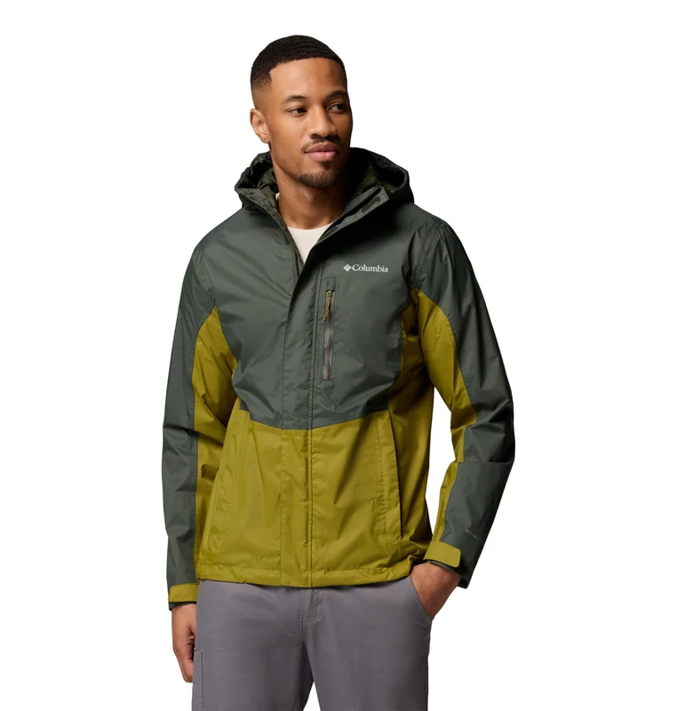 Columbia Men's Pouring Adventure 3 Jacket, Waterproof Rain Jacket, Greenscape/Mossy Green, Small