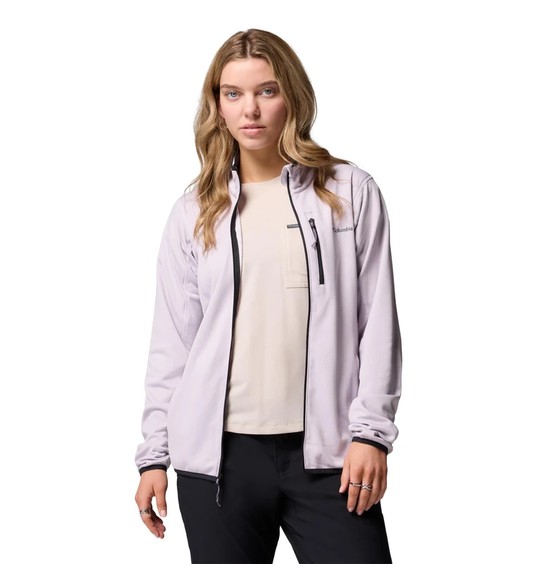 Columbia Women's Essential Hike Grid Fleece Full Zip, Full Zip Fleece Jacket, Lavender Pearl/Black, Large