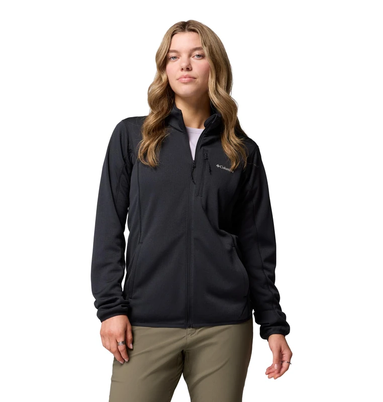 Columbia Women's Essential Hike Grid Fleece Full Zip, Full Zip Fleece Jacket, Black, Large