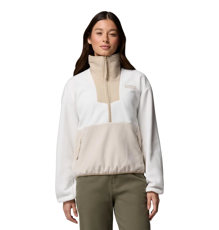 Columbia Women's Sequoia Grove 1/2 Zip Fleece, Fleece Pull Over, Sea Salt/Dark Stone/Ancient Fossil, X-Small
