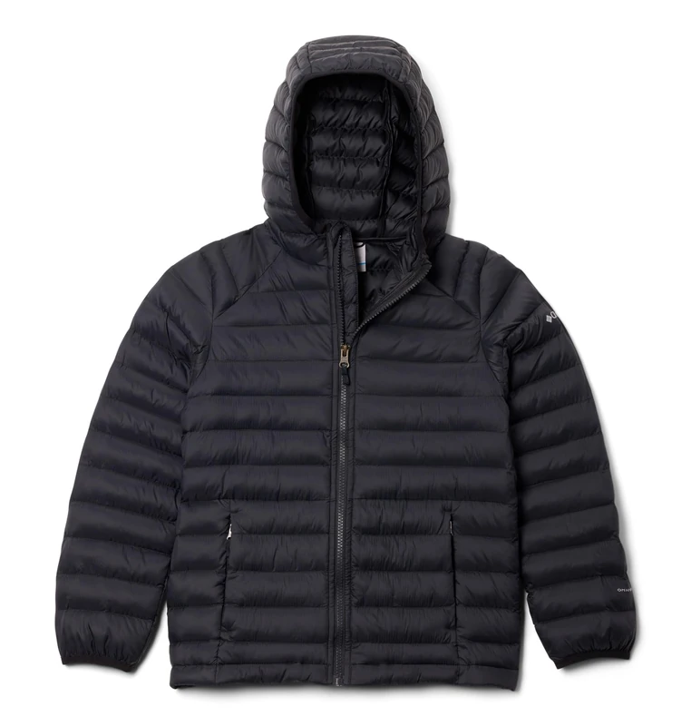 Columbia Youth Powder Pass Hooded Jacket, Hooded Puffer Jacket, Black, Medium