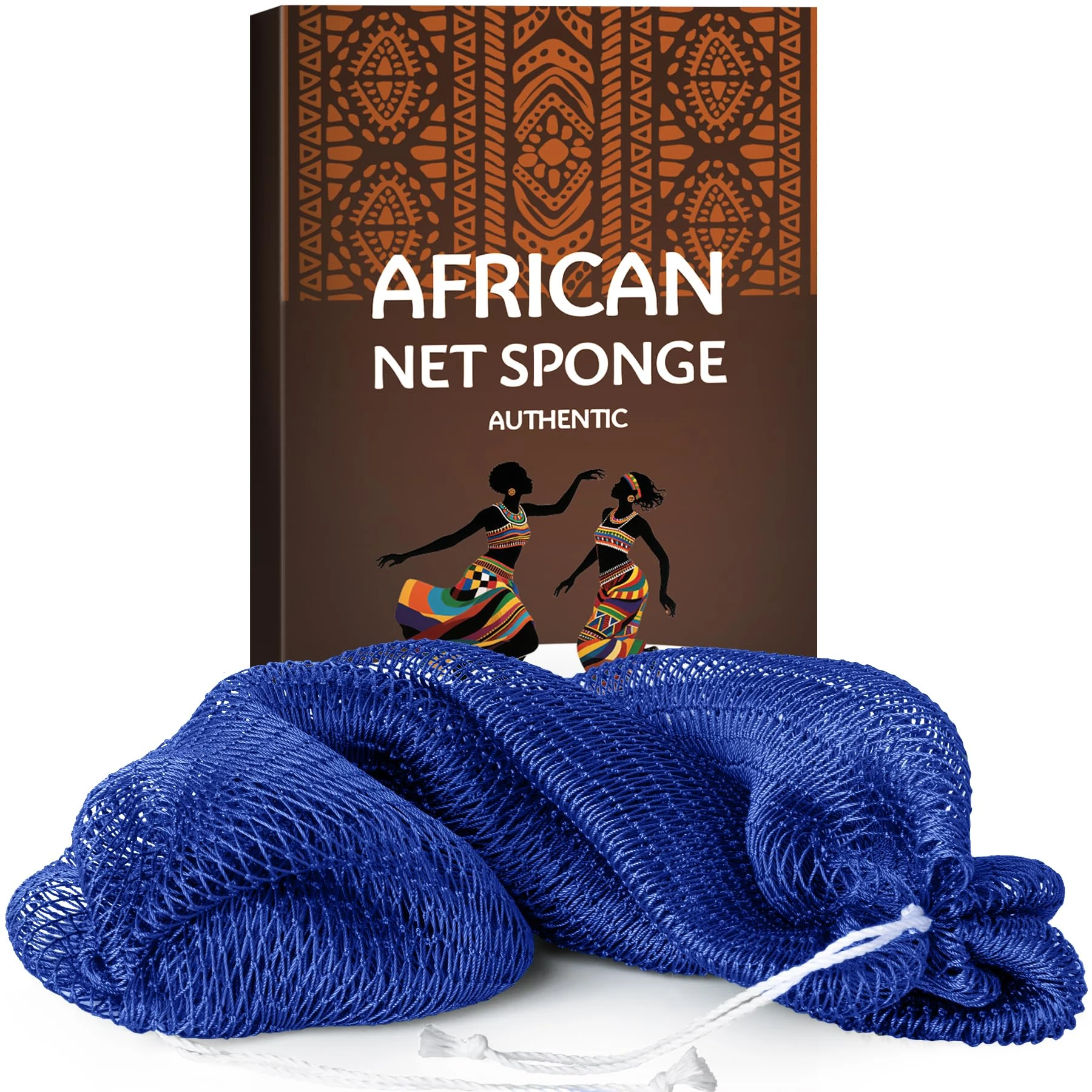African Net Sponge Authentic - Exfoliating Body Scrubber Bath Sponge - Back Scrubber Washcloth for Shower with Travel Bag (Blue)
