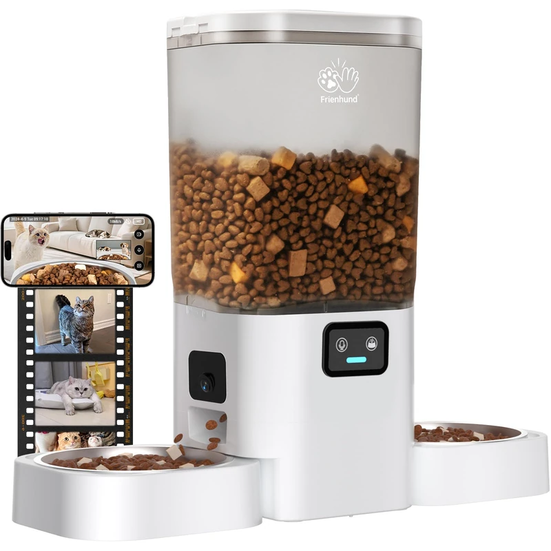 Automatic Cat Feeder with Dual Chamber: 7 Litre Automatic Dispenser with Night Vision for 2 Cats - Image 1