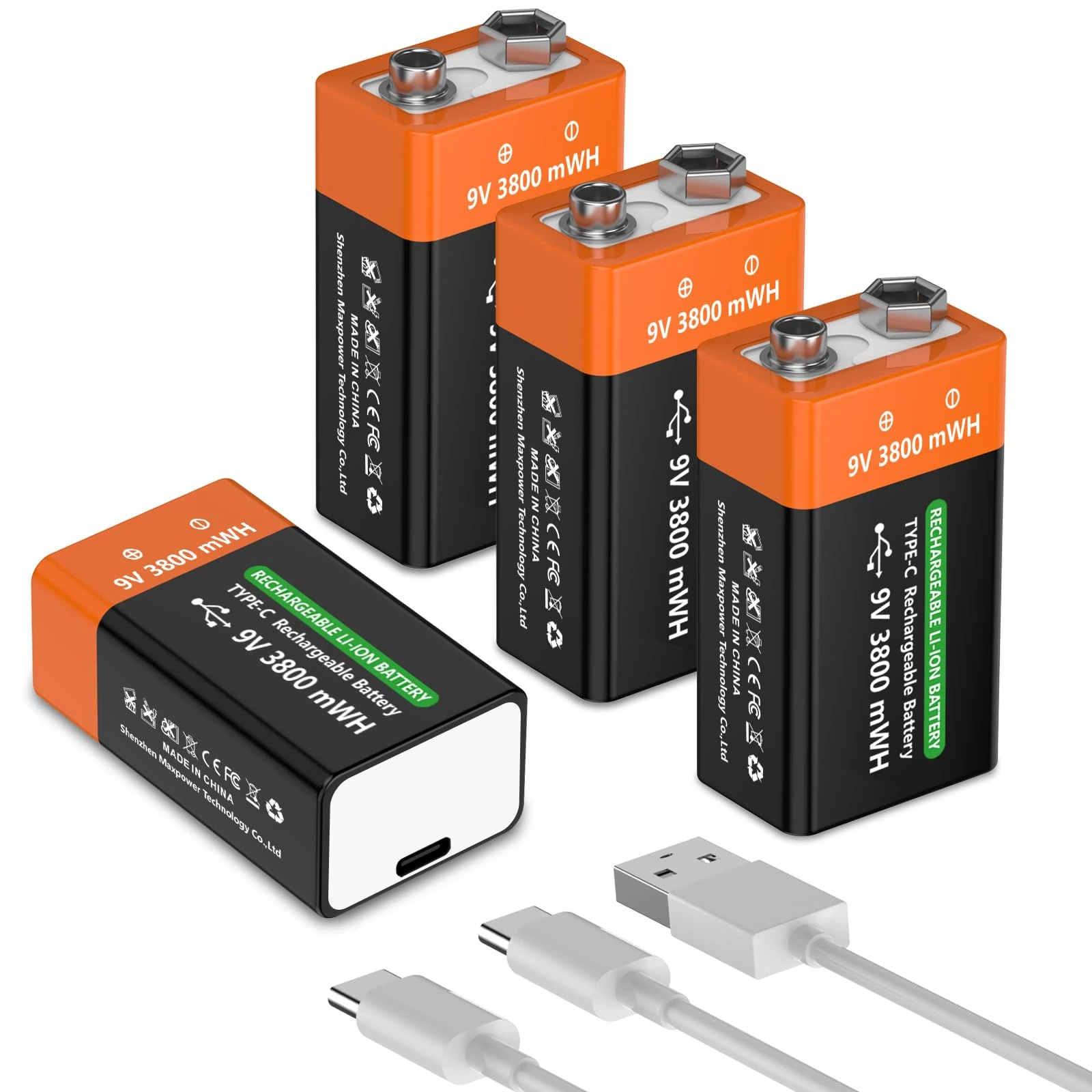 4Pack 9V Rechargeable Battery 3800mWh 9 V High Capacity Lithium Batteries for Smoke Detectors, Microphone, Alarms, Toys, Torches, Medical Devices etc