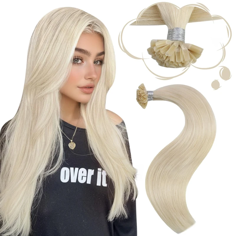 Moresoo 20 inch U Tip Hair Extensions Real Human Hair Blonde Platinum Hot Fusion Hair Pre Bonded Human Hair Extensions Platinum 50S 50G/Pack #60
