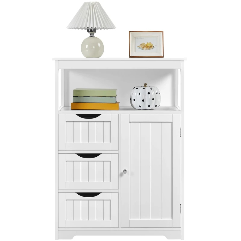 Yaheetech Bathroom Storage Cabinet Free-standing Floor Cabinets with Open Storage Shelf, Adjustable Shelf for Living Room Kitchen Entryway White, 66x35x90cm(LxWxH)