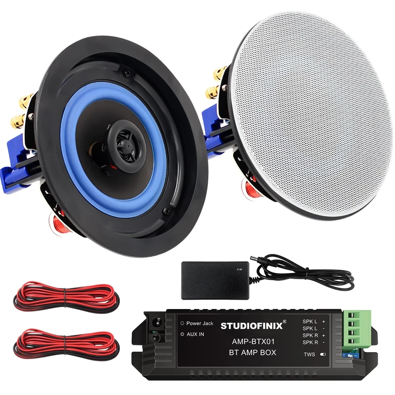 STUDIOFINIX 4 Inches Flush Mount 2 Way Full Range in Wall Bluetooth Ceiling Speakers,Great for Humid Indoor Outdoor Placement Bath, Kitchen,Bedroom,Covered Porches(1 Pair)