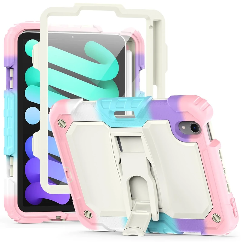 SEYMCY Shockproof Case for iPad mini 7th/6th 8.3 Inch 2025(A17 Pro)/2024, Full-body Protection Case with Screen Protector, Built-in Folding Stand, Pencil Holder, Pink