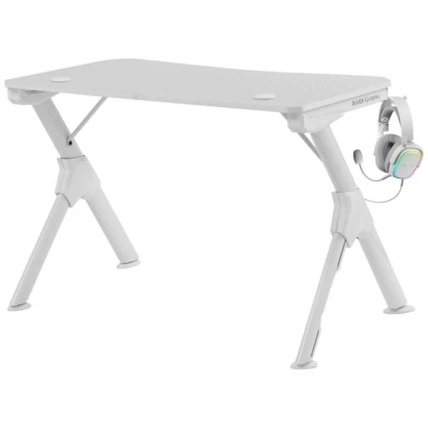 Brightium Mesa Gaming - Unbeatable Stability, Made of Steel and Carbon Fiber, with Cable Management and Supports for Headphones and Drinks, White #