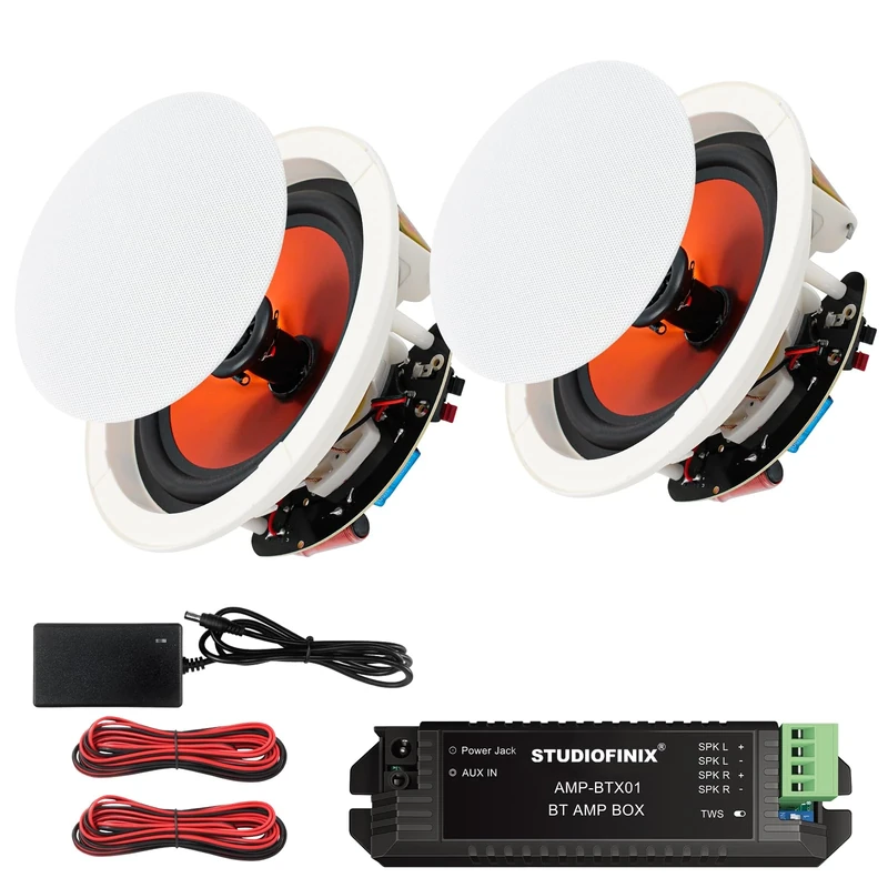 STUDIOFINIX 6.5" 300 Watts Bluetooth Ceiling Speakers Home Recessed Speaker System Suitable for Indoor,Kitchen,Home Theater,Bedroom,Office,Covered Patio（2 Speakers）