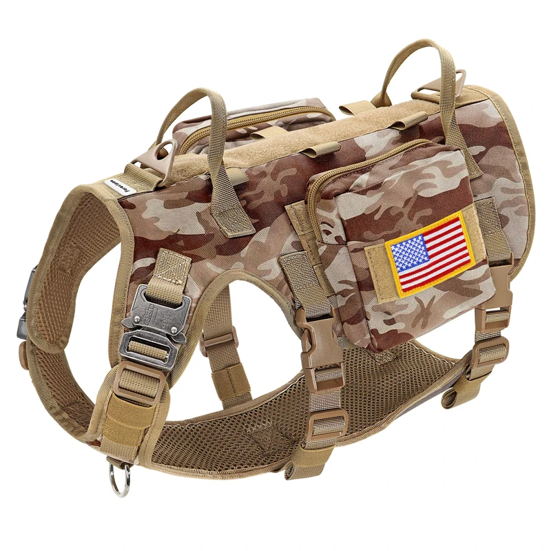 Forestpaw Tactical Dog Harness Pouches and Patches Set,L,Camo Brown