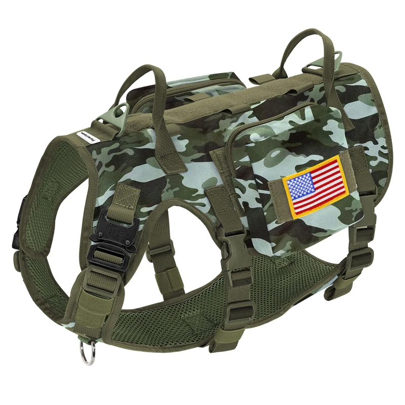 Forestpaw Tactical Dog Harness Pouches and Patches Set,L,Camo Green