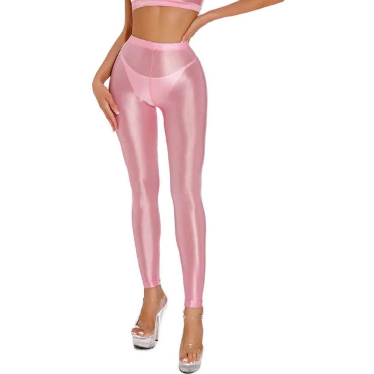 Women's Shiny Leggings, High Waist Tummy Control Glossy Yoga Sports Pants, Stretchy Foil Metallic Spandex Tights for 80s Disco, Slim Fit Solid Full Length Trousers for Dancewear Nightclub Rave Party