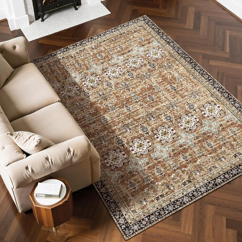VEVOR Area Rug, 6 x 9 ft Large Washable Rug, Non-Slip and Tear-Resistant Soft Carpet, Pet & Child Friendly Vintage Area Rugs, Indoor Mat for Bedroom, Living Room, Kids Room, Entryway, Brown Green