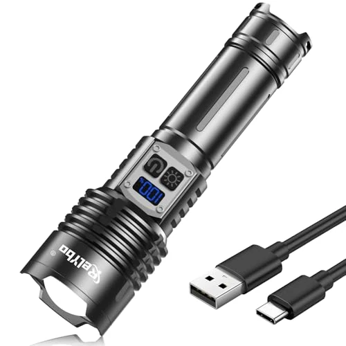 Relybo R19 Torches LED Super Bright Rechargeable,Powerful Battery Powered Torch, Tactical Flashlight,2 Switches Stepless Dimming High Powered Torch for Dog Walking Camping Hiking Emergency