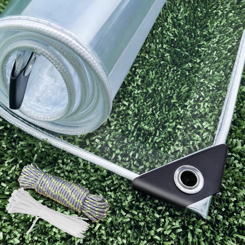 Dulepax Clear Tarp Heavy Duty with Grommets 6x20 FT Waterproof PVC Tarpaulin 14 Mil for Patio Enclosure, Greenhouse Cover, Porch Roof