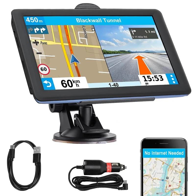 7 Inch GPS Sat Nav, GPS Navigator, Latest UK Europe Map Free Lifetime Update, Lane Guidance & Speed Camera Alerts Offline gps for Car/Truck/Lorry/HGV/Motorhome, Touch screen/Video/Music, Type-C