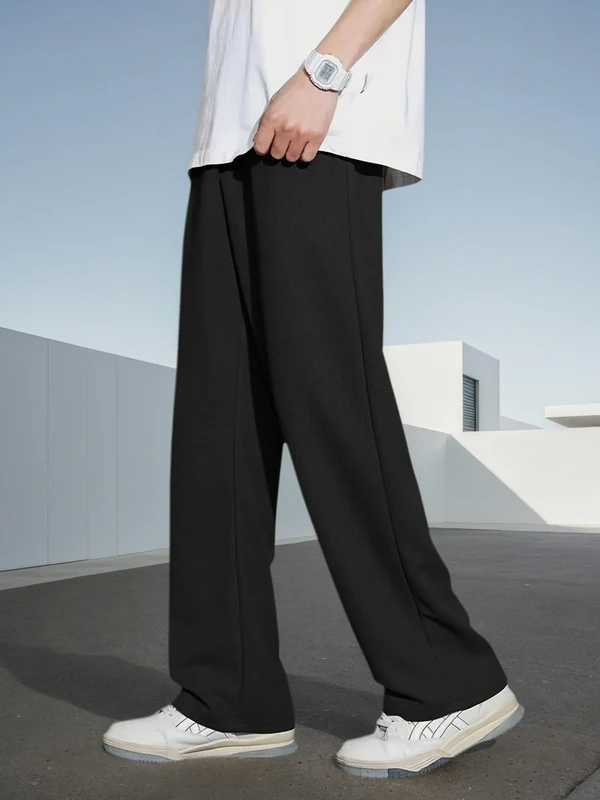 Men's Comfortable Casual Pants – Soft Breathable Fabric with Multi-Pocket Design for Travel, Black, Large