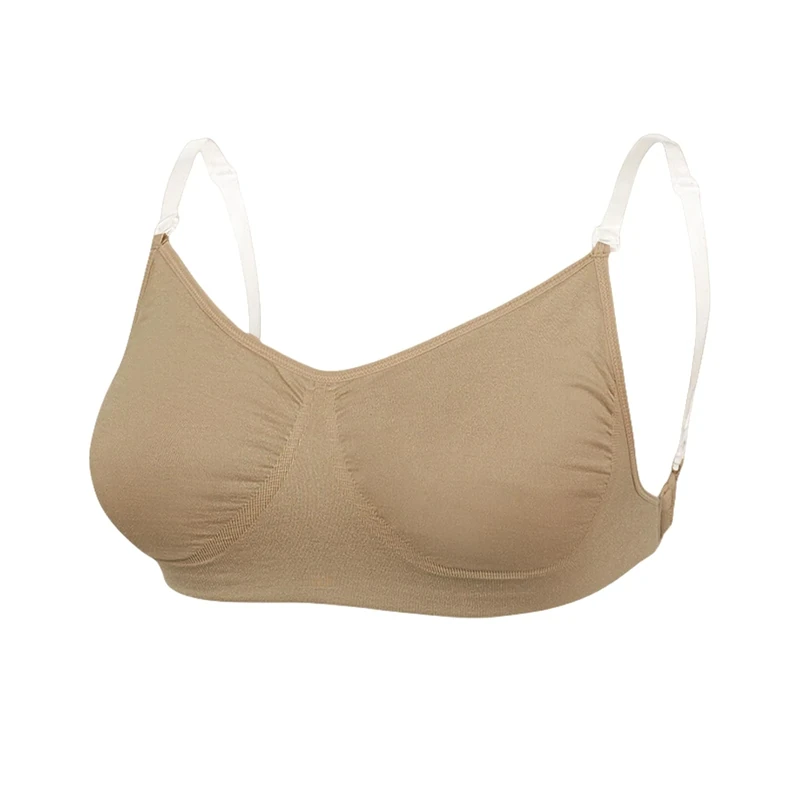 JiaYouLC Nude Seamless Dance Bra with Clear Straps & Back Women Girls Adjustable Straps Invisible Backless Bra - Not Suitable for D+ Cup (UK, Alpha, XL, Regular, Regular, Nude)