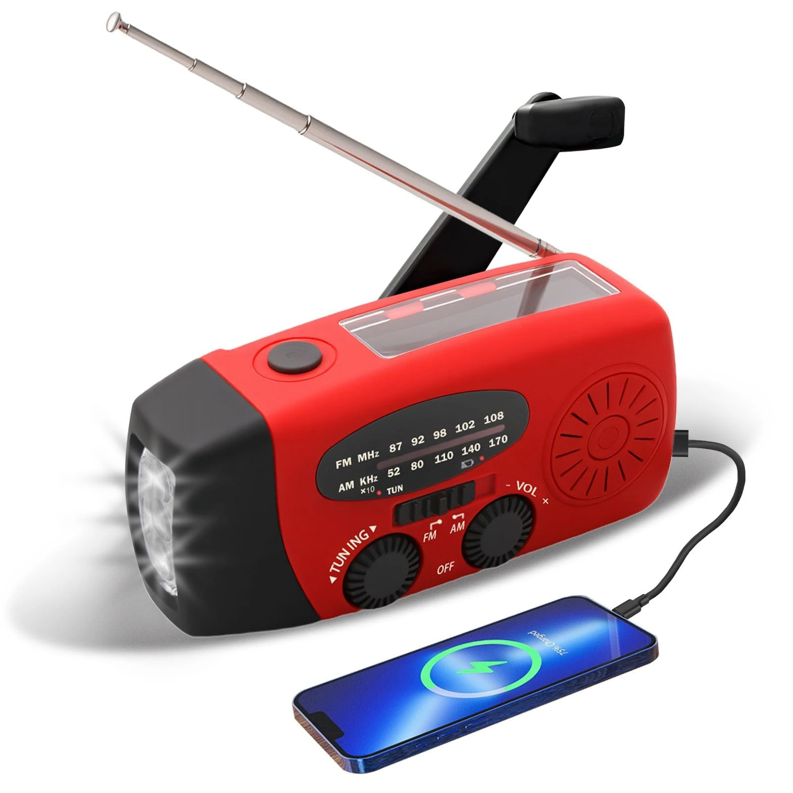 Wind Up Solar Radio Battery Torch Solar Charging Emergency Portable Hand Crank Radio 3-LED Flashlight Torch/AM/FM/Weather 600mAh Rechargeable USB Power Bank for Household Camping Outdoor Hiking Travel