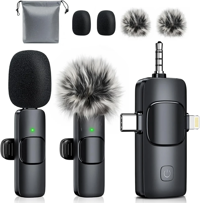 MENERESAS 3-in-1 Mini Microphone for iPhone: Wireless Lavalier Microphones for iOS/Android/Camera - Noise Reduction Lapel Mic forLive Stream - HiDefSound for Video Mavericks，Portable recorders