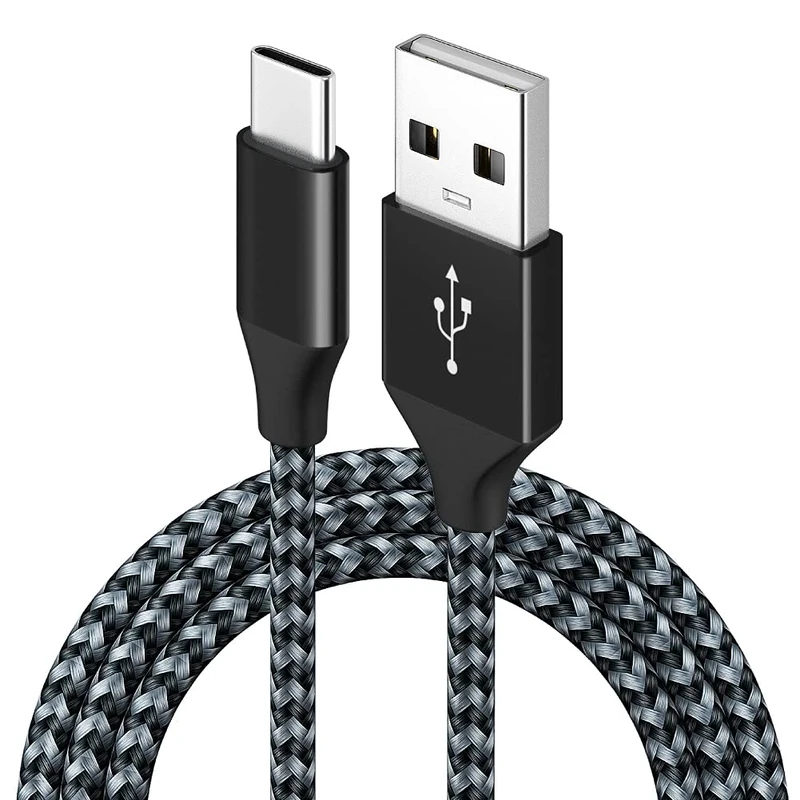 USB C 2M Cable - 3A Nylon Type C for iPhone & Samsung - Black/Silver