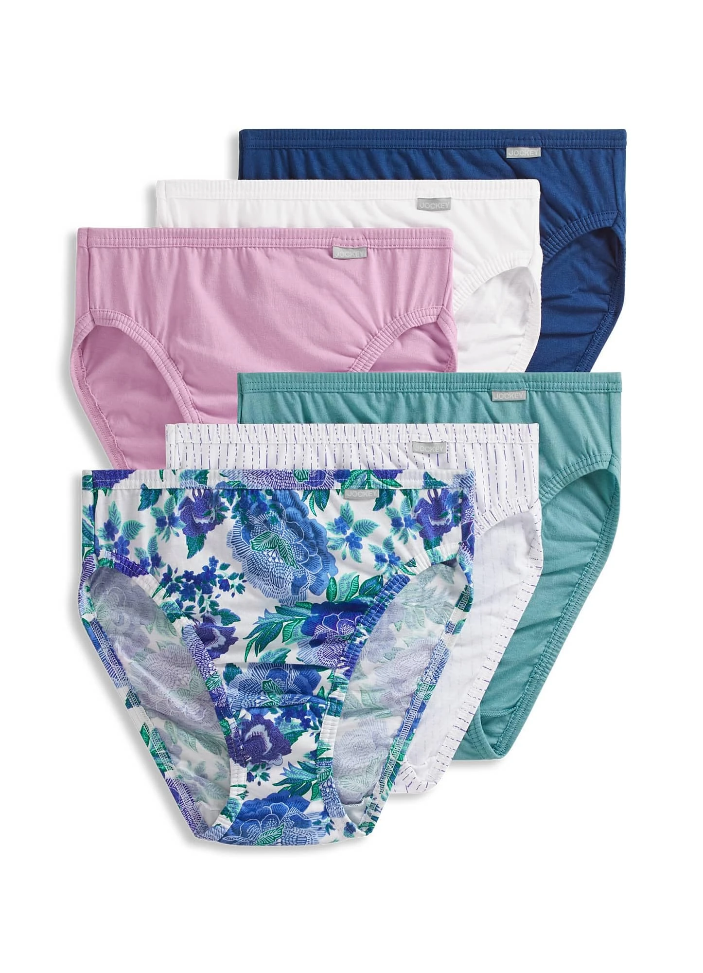 Jockey Women's Underwear Elance French Cut - 6 Pack, Luscious Blue Bloom/Rain Stripe/Cove/Light Raspberry/Marina Blue/White, 5