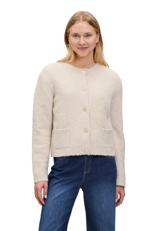 Cartoon Ladies Knitted Button Down Cardigan, Pumice Stone, 14