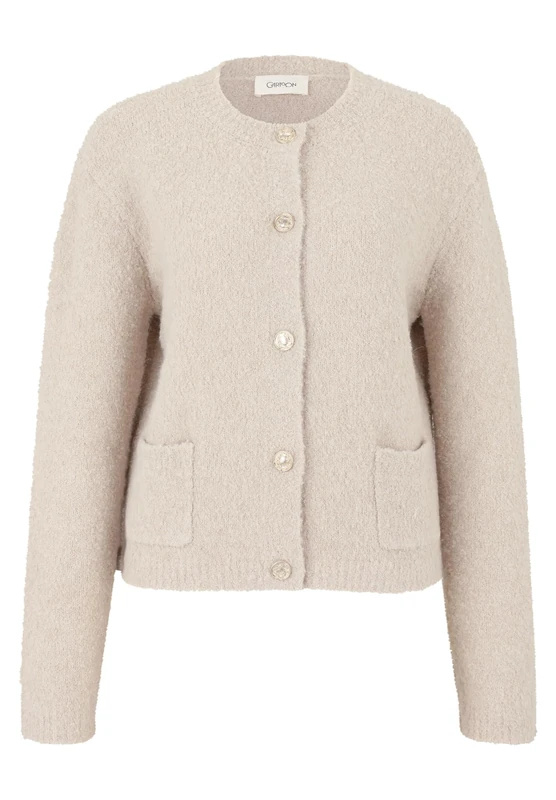 Cartoon Ladies Knitted Button Down Cardigan, Pumice Stone, 18