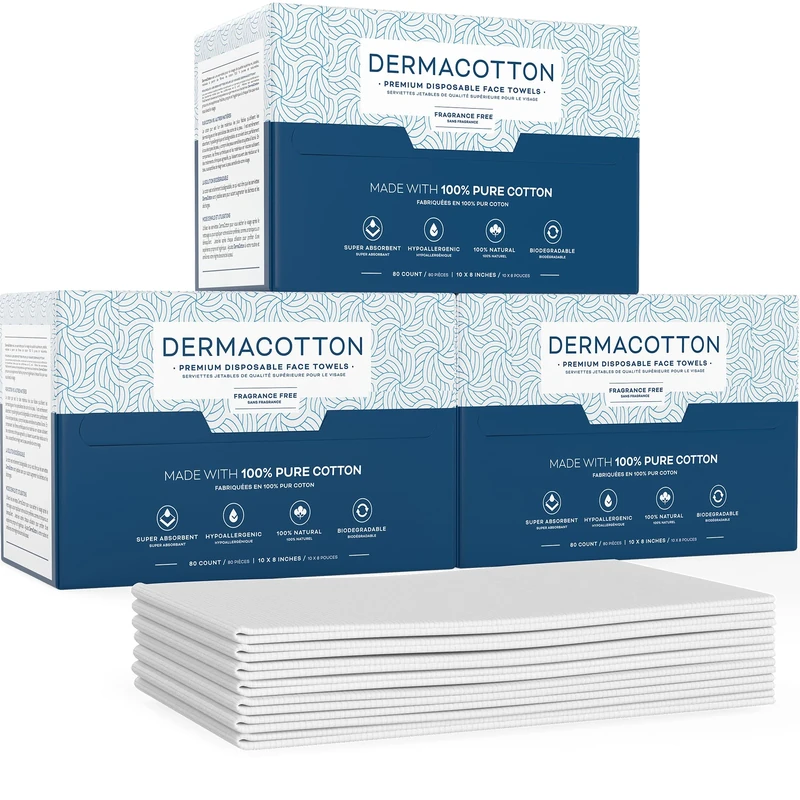 240 Disposable Face Towels – 100% Pure Cotton, Biodegradable, Hypoallergenic, Super Soft Wipes for Sensitive Skin & Makeup Removal