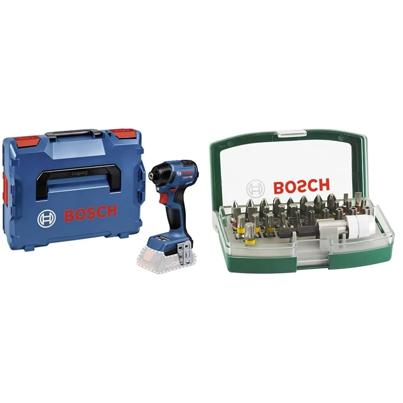 Bosch Professional 18 V System Cordless Impact Wrench GDR 18V-220 C (up to 3,400 min-¹, Pull Force of 220 Nm, Brushless Motor, Without Battery/Charger) + 32pc. Screwdriver Bit Set